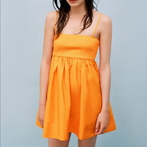 Zara Orange Voluminous Rib Dress 